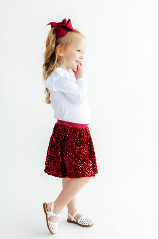 Cranberry Velvet Sequin Twirl Skort