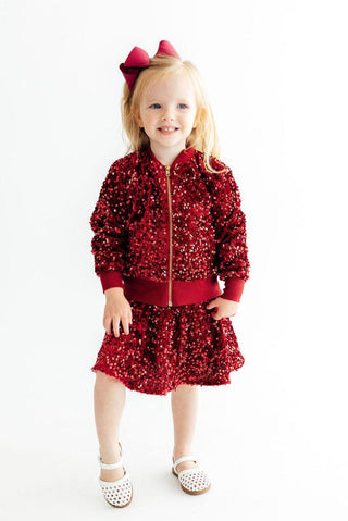 Cranberry Velvet Sequin Twirl Skort