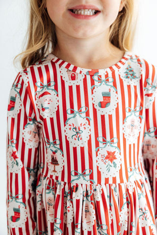 Santa's Sweet Shoppe L/S Ruffle Hem Twirl Dress
