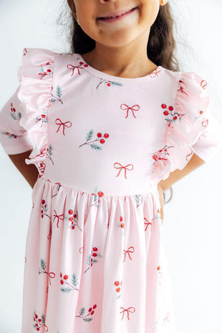 Winter Berries 3/4 Sleeve Ruffle Twirl Dress