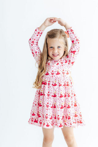 Candy Cane Ballet L/S Ruffle Hem Twirl Dress
