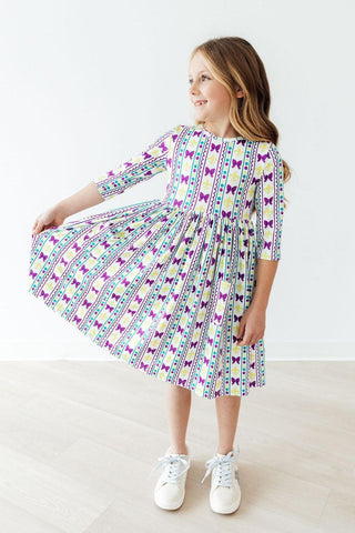Mardi Gras 3/4 Sleeve Pocket Twirl Dress