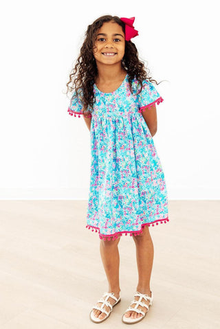 Aqua Garden Pom Pom Dress