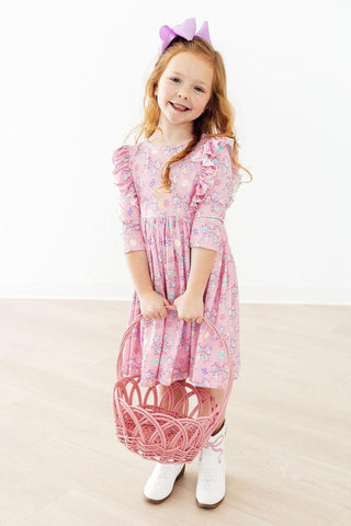 Little Bow Peeps 3/4 Sleeve Ruffle Twirl Dress