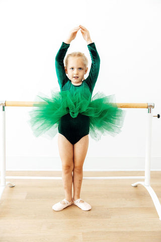 Hunter Green Velvet L/S Tutu Leotard