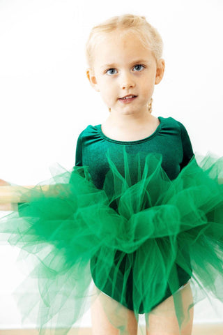 Hunter Green Velvet L/S Tutu Leotard