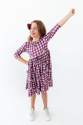 Virginia Tech Plaid Hokie 3/4 Sleeve Pocket Twirl Dress
