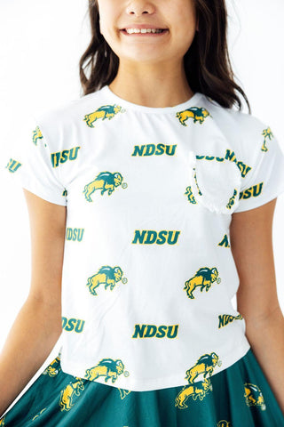 North Dakota State University White Bison Ruffle Pocket Tee