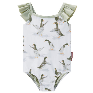 Duck Ruffled Cross Back Swimsuit