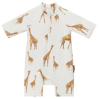 Giraffe Zipper Short Sleeve Shortall Swimsuit