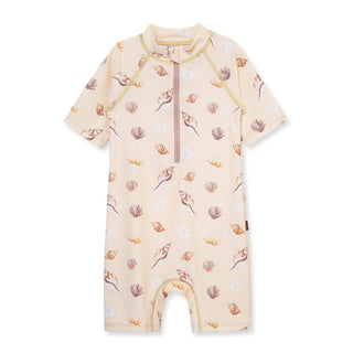 Seashells Zipper Short Sleeve Shortall Swimsuit