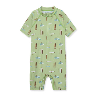 Summer Surf Zipper Short Sleeve Shortall Swimsuit