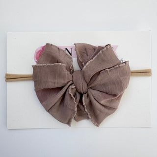 Mocha | Skinny Mini Nylon Ruffled Baby Headband