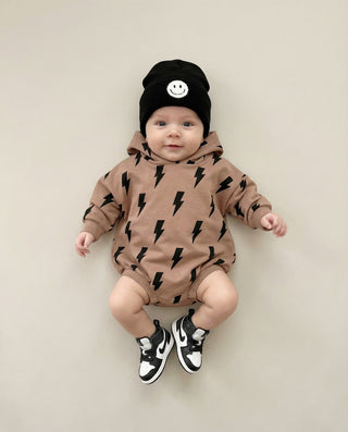 Hooded Bubble Romper  | Mocha Bolts