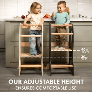 Stable Montessori Tower: Wooden Growing Chair - Grey