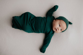 Forest Green Knotted Newborn Baby Gown