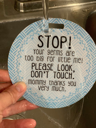 Blue Stop No Touching Newborn Baby Car Seat Tag