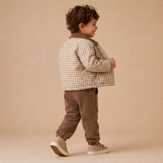 Organic Corduroy Collar Twill Jacket - Oat Gingham