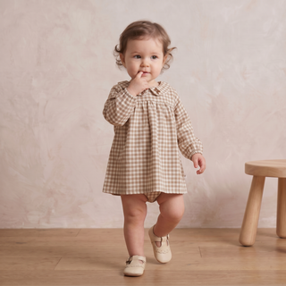 Organic Peter Pan Collar Dress - Oat Gingham