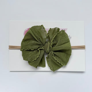 Olive | Skinny Mini Nylon Ruffled Baby Headband