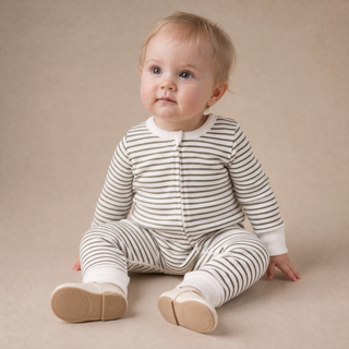 Organic 2-Way Zip Romper - Olive Stripes