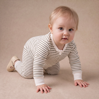 Organic 2-Way Zip Romper - Olive Stripes