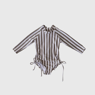 Girl's Long Sleeve Swimsuit | Olive Stripe