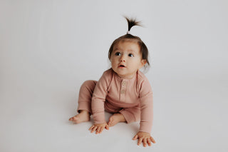 Dusty Rose Pink Baby Ribbed Playsuit with pockets