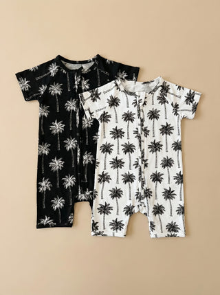 Bamboo Shorty Romper  | Palm Style Black