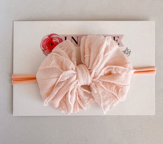 Peachy Keen Baby Headband | Skinny Nylon Ruffled Bow