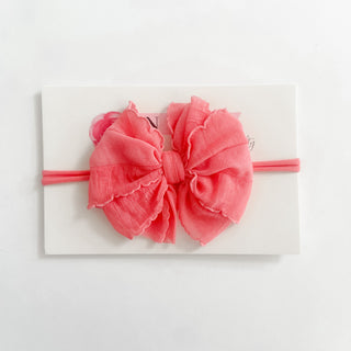 Pink Grapefruit | Skinny Mini Nylon Ruffled Baby Headband