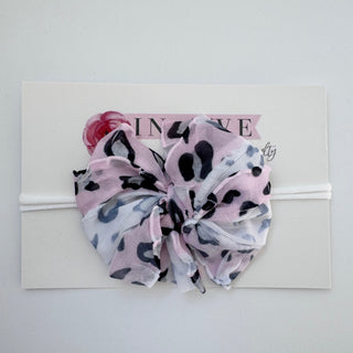Pink Leopard Baby Headband | Skinny Nylon Ruffled Bow