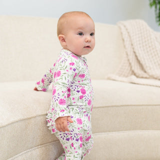 Sweet Purple Flowers Ruffle Footie