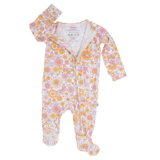 Retro Vintage Flowers Ruffle Footie