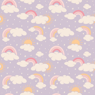 Lavender Rainbows and Clouds Ruffle Baby Footie