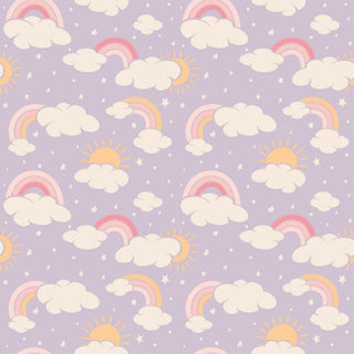 Lavender Rainbows and Clouds Smocked Vintage Dress