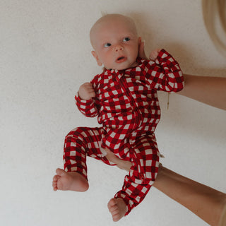 Bamboo Zip Pajamas | Scarlet Gingham