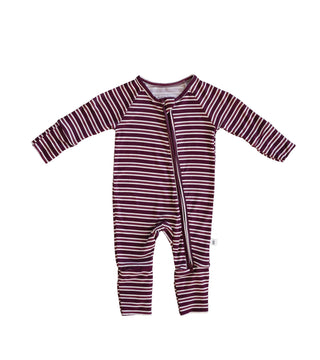 Bamboo Zip Pajamas | Maroon Stripe
