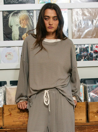Oversized Micro-Stripe Crewneck Top