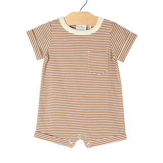 Short Sleeve Romper- Toffee Stripe