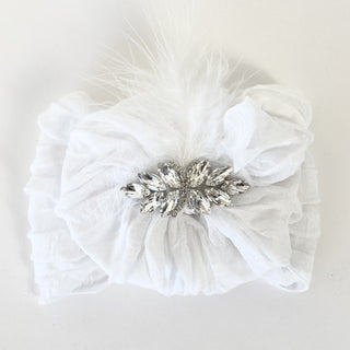 Fancy Feather & Rhinestone Ruffled Baby Headband