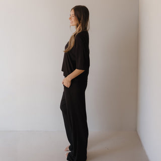 Women's Boxy Tee Lounge Set | Ribbed Black