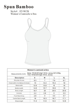 Clearance Women's Bamboo/Cotton Camisole with Shelf Bra