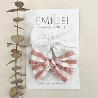 Alligator Clip Bow Set - Pink Gingham & White - Bella Rose Chic Boutique
